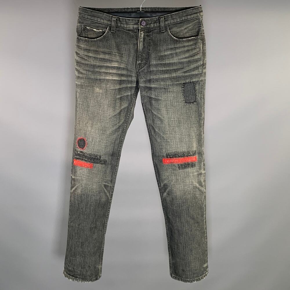 NUMBER (N)INE SS2005 Embroidered Straight Leg Jeans Size 34 Grey